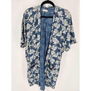Natural by Known Supply Womens Sz M/L Short Sleeve Kimono Blue Cream Floral